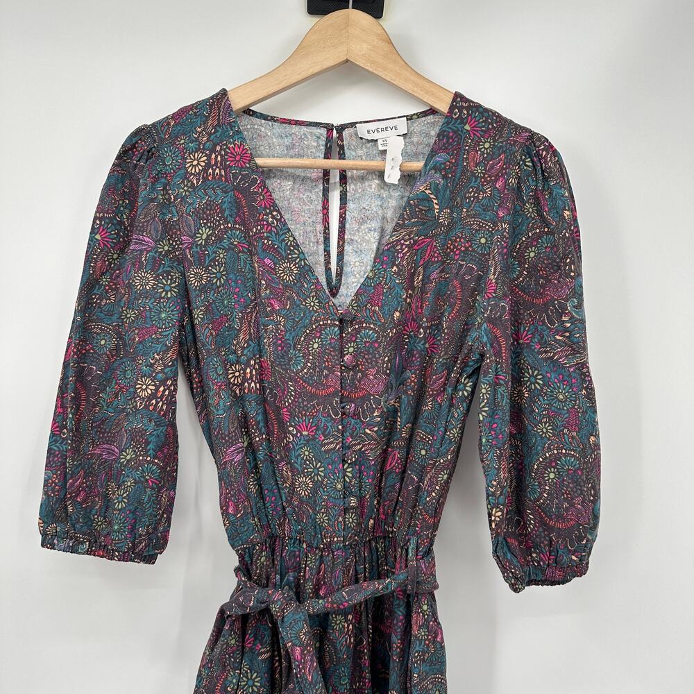 EVEREVE NWT Ember Multicolor Print Puff Sleeve Jumpsuit // XS - Picture 6 of 15